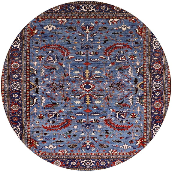 Ahgly Company Indoor Round Mid-Century Modern Purple Lily Purple Oriental Area Rugs, 7' Round