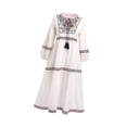 thumbnail image 4 of Vestido bohemio de manga larga, holgado, de lino y algodón, tradicional, con cuello redondo Blanco, 4 of 9