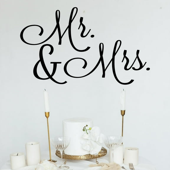 Mr. and Mrs. Vinyl Lettering Self Adhesive Decal Sticker Wedding Decor Wall Decals - Size: 12.5"H x 21"L - Color: Black