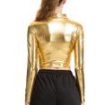 thumbnail image 4 of Zaldita Womens Shiny Metallic Crop Top Stretch Long Sleeve High Neck T-Shirt Rave Festival Clubwear Gold XXL, 4 of 6