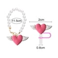 thumbnail image 6 of Joernso 1 Set Tumbler Straw Cover Faux Pearl Chain Love Heart Wing Charm Water Cup Mug Handle Decoration Straw Tip Plug Topper Protector Tumbler Accessories, 6 of 8