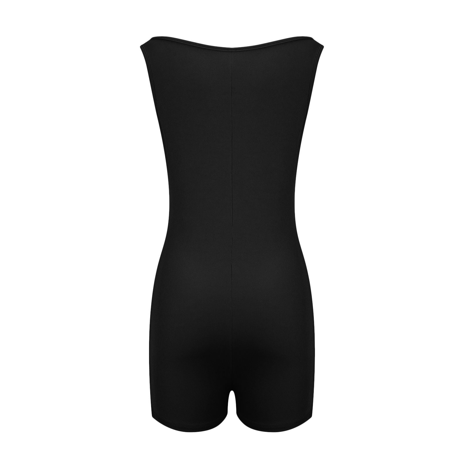 Women One Piece Knit Ribbed Short Catsuit Bodycon Sleeveless