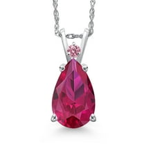 Gem Stone King 14K White Gold Red Created Ruby and Pink Lab Grown Diamond Pendant Necklace for Women | 3.52 Cttw | Gemstone July Birthstone | Pear Shape 12X8MM | With 18 inch Chain