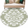 thumbnail image 6 of Baroque Sage Green Round Rug 5ft Washable Circle Kitchen Rugs Non Slip Vintage Damask Classic Floral Large Area Rug Indoor Floor Carpet for Bedroom Living Room Home Office Dining Room Nursery, 6 of 8