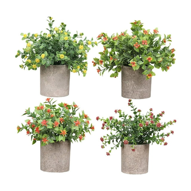 4 piezas de plantas artificiales pequeñas en maceta, plantas decorativas de imitación. Estilo D