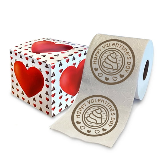 Printed TP Happy Valentine's Printed Toilet Paper Gag Gift - Funny Toilet Paper Roll for Valentines, Bathroom Decor, Romantic Novelty Valentines Day Gift for Him or Her - 500 Sheets