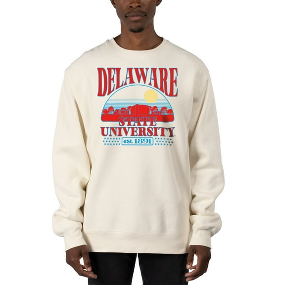 Men's Uscape Apparel Cream Delaware State Hornets Premium Heavyweight Pullover Sweatshirt