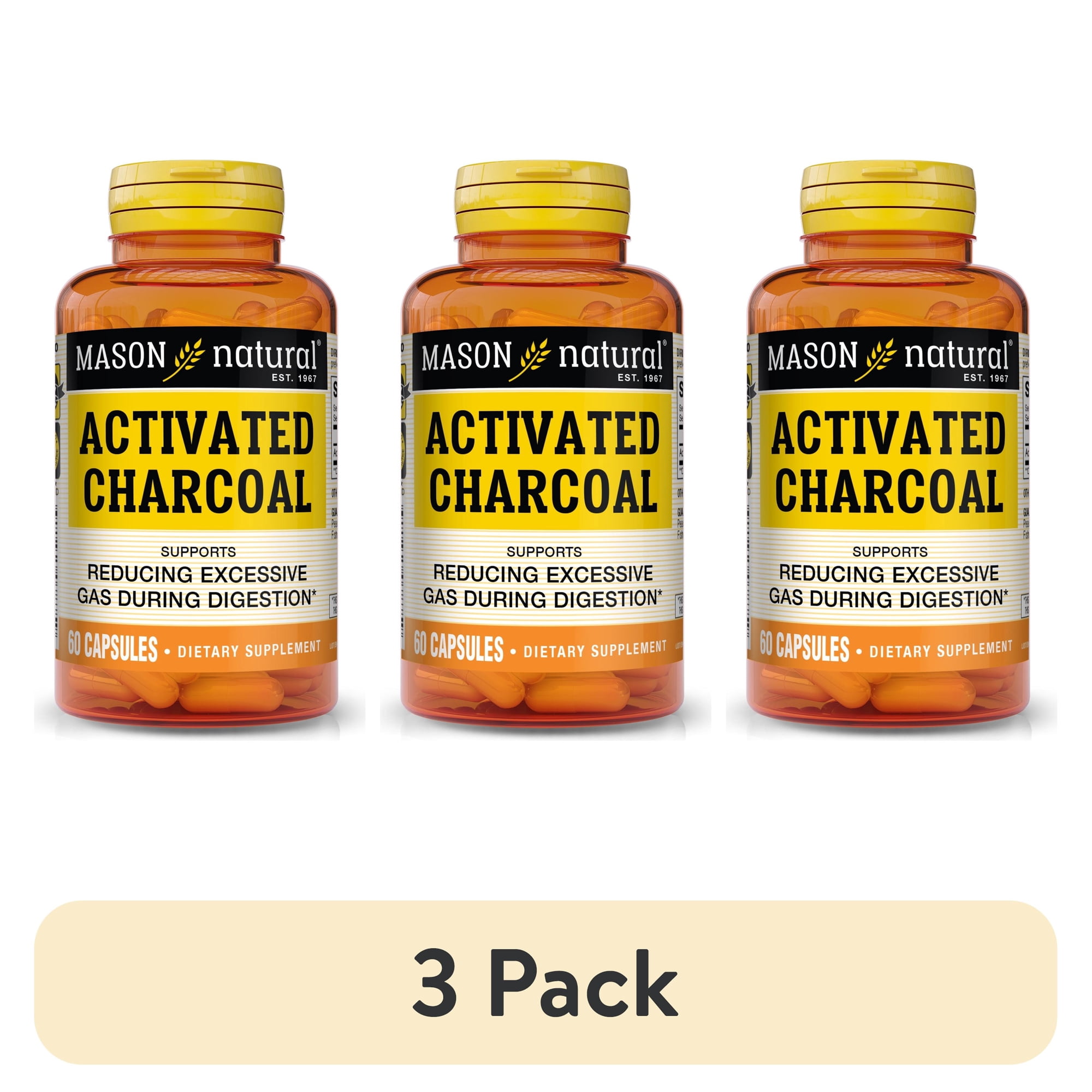 (3 pack) Mason Natural Activated Charcoal 520 mg 60 Caps