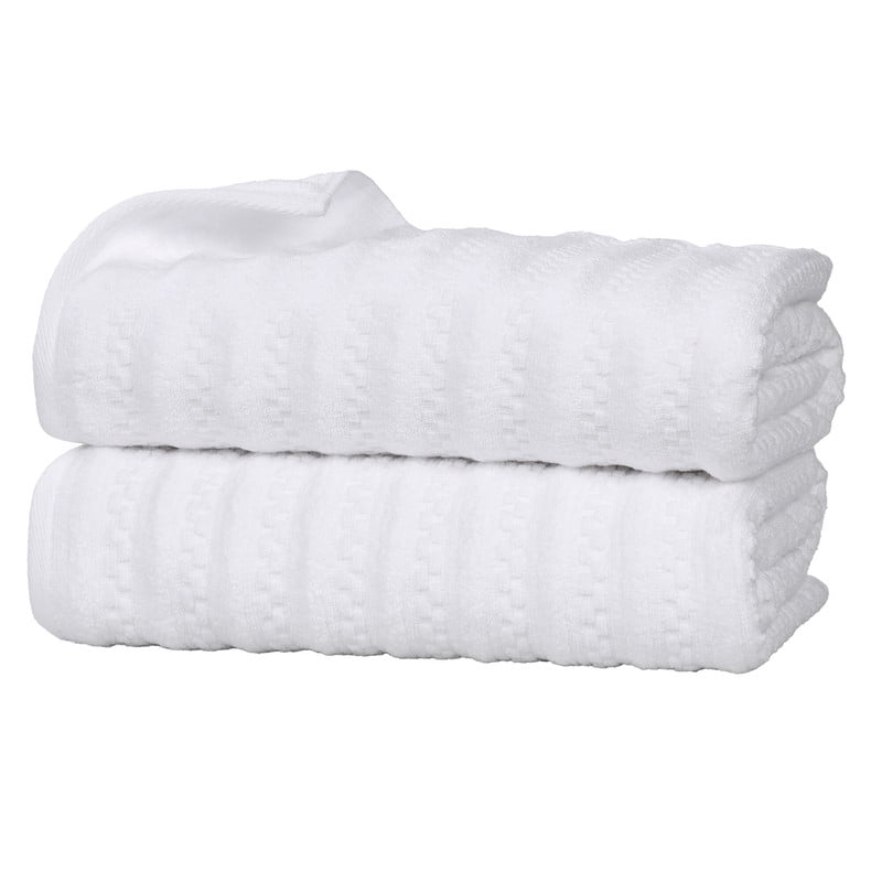 Superior Zuma Waffle Textured Stripes Zero Twist Bath Sheets, Set of 2, White