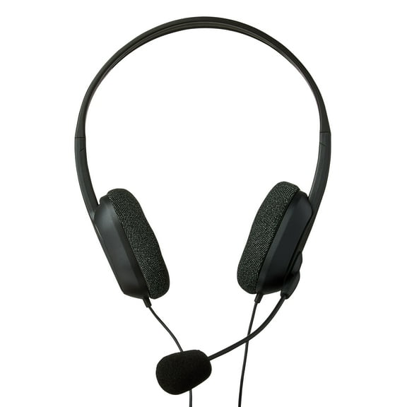 onn 3.5mm AUX Stereo Headset with Built-In Microphone, Black