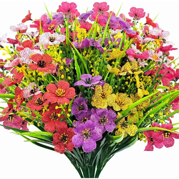 10 Bundles Outdoor Artificial Flowers UV Resistant Plastic Fake Plants Faux Silk Flowers for Home Indoor Outside Front Porch Pots Potted Garden Decoration (Mixed Color)