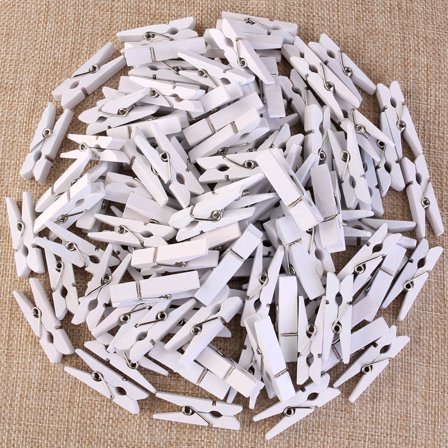 KALLORY 100Pcs Mini Wooden Photo Clips White Wood Rectangular Clip for Hanging Clothes Craft Projects 2.5In
