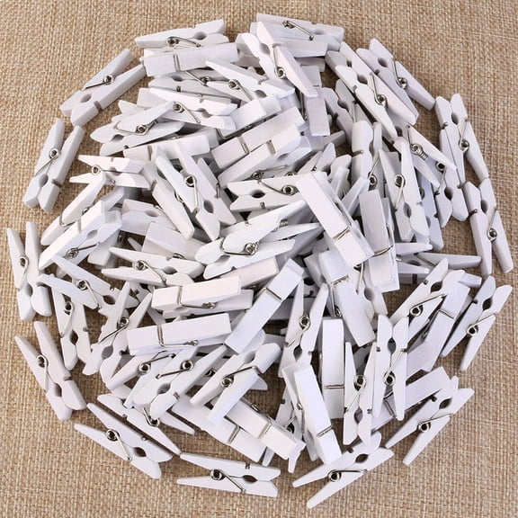 KALLORY 100Pcs Mini Wooden Photo Clips White Wood Rectangular Clip for Hanging Clothes Craft Projects 2.5In
