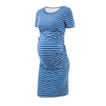 thumbnail image 4 of Iyufng Womens Maternity Dresses Striped Fitted Short Sleeve Dress with Pleated Waistband, 4 of 8