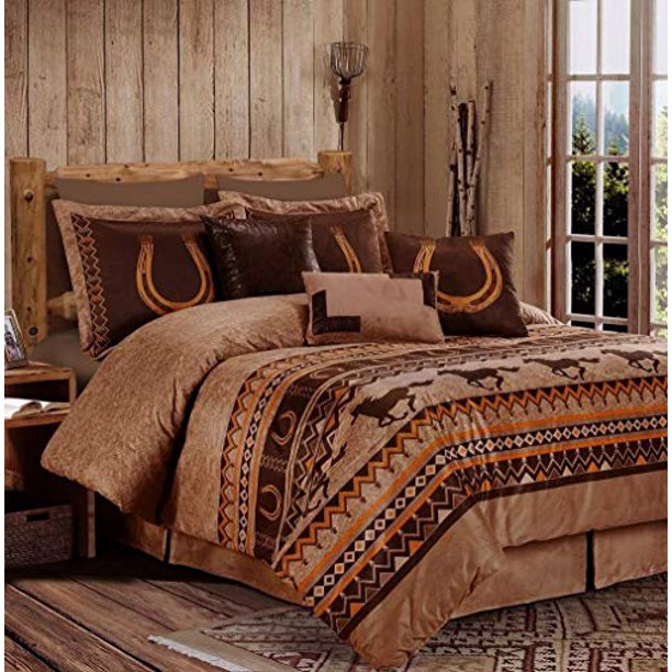 Linen Mart Cal King Comforter 7 Piece Set Rustic Brown Southwestern