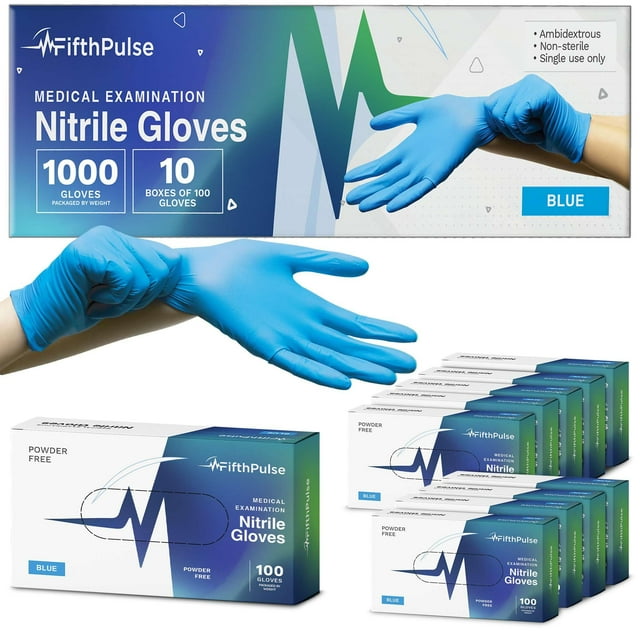 Guantes desechables FifthPulse de nitrilo, 3 mm, grandes, 1000 unidades