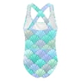thumbnail image 4 of MuXiKeJi Clothes Girls One Piece Swimsuit Age 10-12 Modest Ruched Girls Swimwear Tankini Quick Drying Cute Printed Bathing Suit Stretch Strap Modest Swimwear with Cover Up, 4 of 5