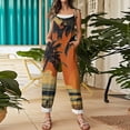 thumbnail image 4 of Iaqnaocc Hawaiian Tropic Jumpsuits for Women Summer Plus Size Boho Vacation Outfits for Women Sleeveless Tropical Jumpsuits Overalls Loose Fit Adjustable Strap Womens Overalls Orange L, 4 of 5