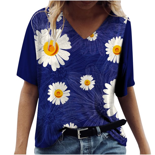 Tops a la moda para mujer, camisetas holgadas informales con estampado divertido, blusa con cuello en V estampado Fridja bn5355