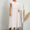 thumbnail image 4 of Vestido informal de lino sin mangas para mujer con bolsillos - Vestido midi de verano holgado con cuello redondo, 4 of 6