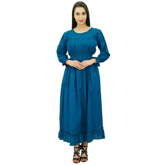 Bimba Robe Maxi Longue Décontractée en Coton pour Femme à Taille Smockée
