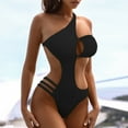 thumbnail image 4 of AOMPMSDX Summer Womens Swimsuits One Shoulder Bikini Sexy Irregular Solid Color Monokinis Bathing Suit For Women Black L, 4 of 7