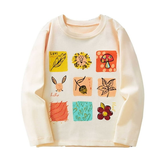 Kiijoy Long Sleeve T-Shirt for Girls Cotton Graphic Tee Casual Crewneck T Shirt, Sizes 3-4