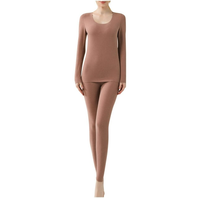 cfhntfmh sous-Vêtements Thermiques pour Femmes Confortables à Encolure Dégagée Hauts à Manches Longues et Bas de Pyjama Vêtements de Nuit Ensembles de Pyjamas 2 Pcs