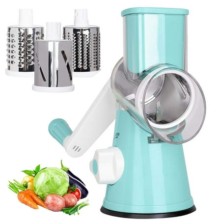 

Rotary Cheese Grater Included 3 Stainless Drum Blades Handheld Vegetables Slicer， Cheese Shredder with Rubber Suction Base for Cheese Fruit Vegetables Nuts（ Blue）