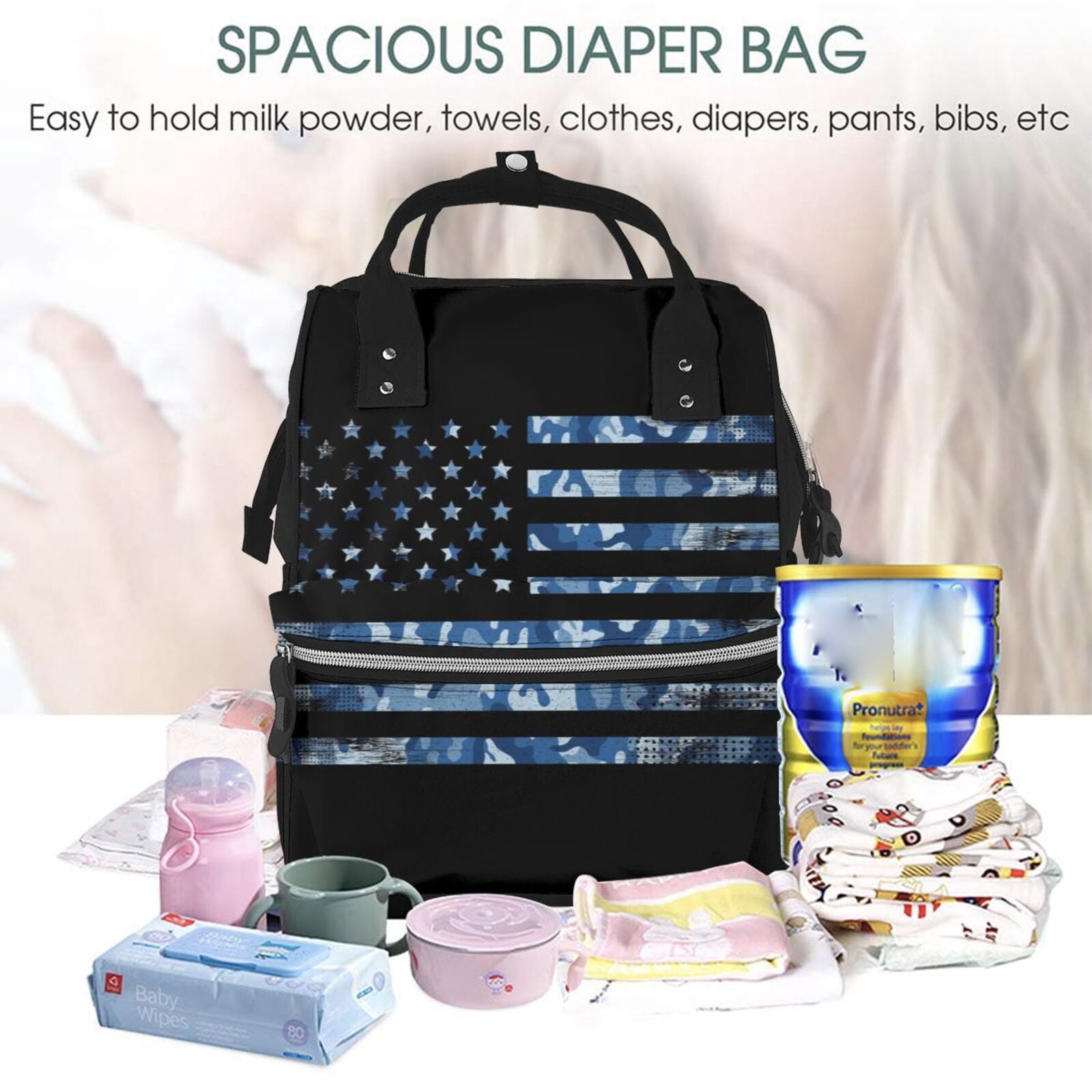 Defioc Navy Camouflage American Flag for Baby Diaper Bag Backpack - Baby Bag for Boys & Girls - Diaper Backpack - Large Travel Diaper Bags- Baby Registry Search & Shower Gifts