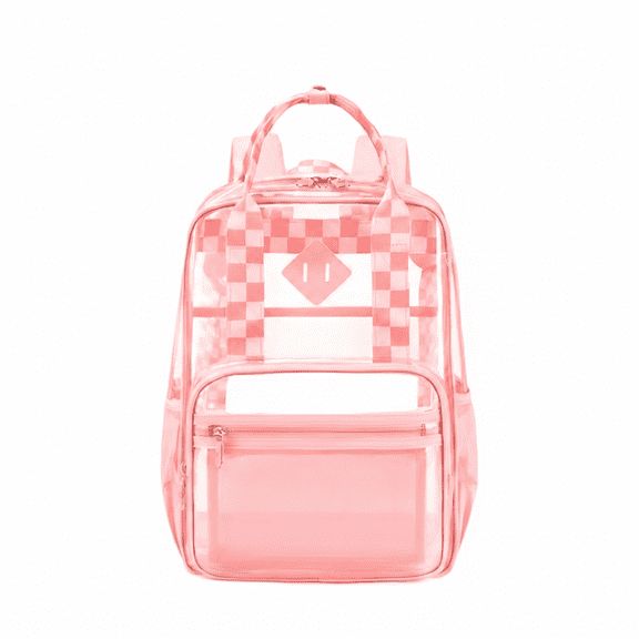 Girls Clear Backpack for Student School Transparent Bookbag with Reinforced Bottom Straps Multi Pockets Pink