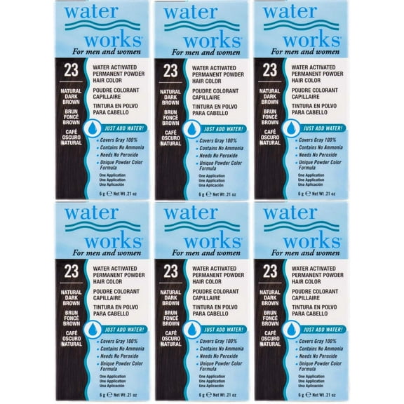 Water Works Permanent Powder Hair Color #23 Natural Dark Brown (6 Pack)