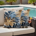 thumbnail image 4 of Navy Blue Brown Outdoor Waterproof Pillow Covers, Tropical Palm Leaves Retro Decorative Square Throw Pillowcase Sofa Cushion Sham for Patio/Couch/Chair, 16"x16" 2 Pack, 4 of 8