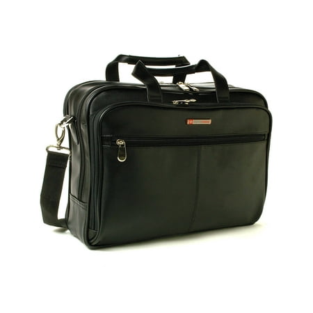 Black Messenger Shoulder Bag AlpineSwiss Leather Briefcase Laptop Case Messenger Bag Shoulder Strap Portfolio Black One Size ()