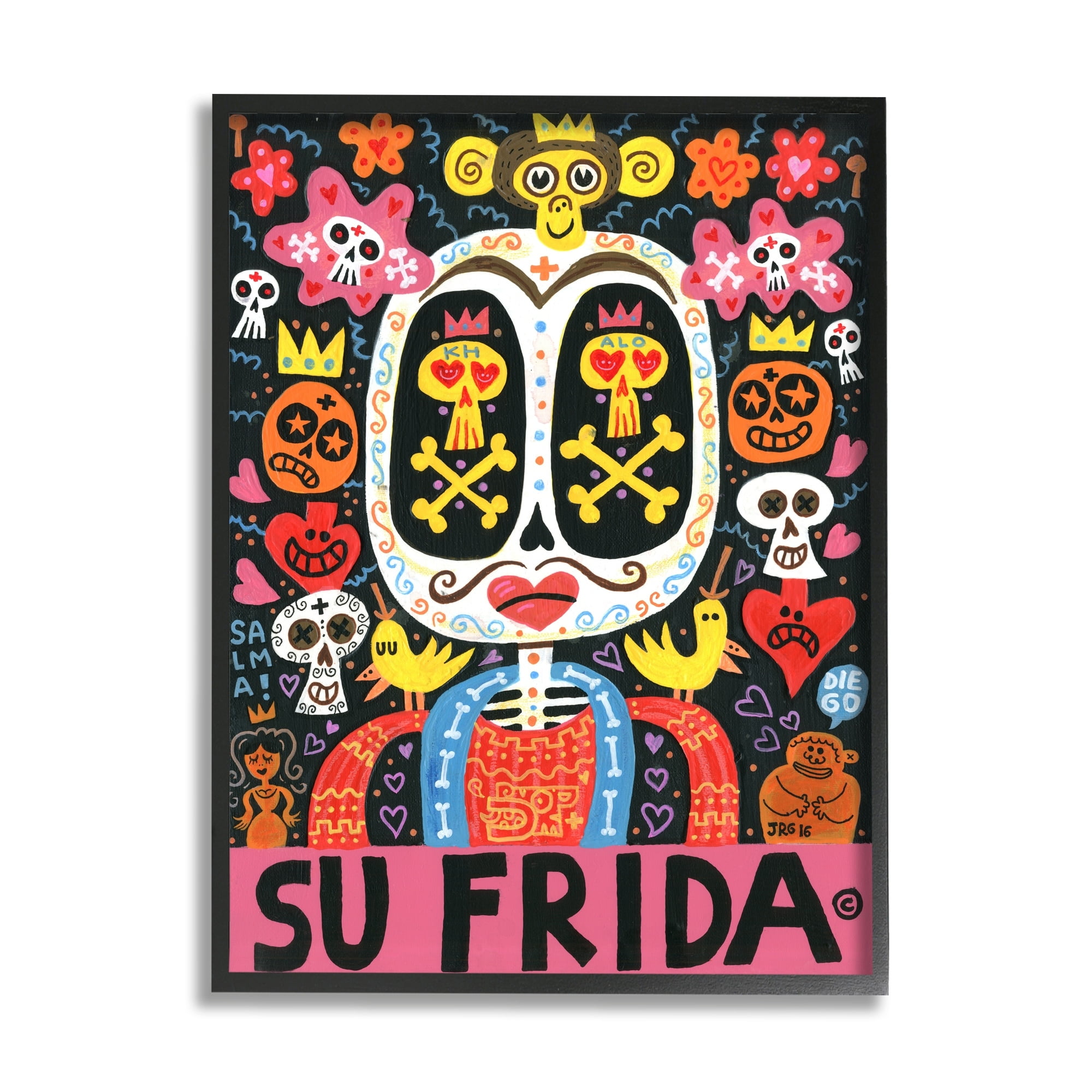 Stupell IndustriesFrida Wrestler Contemporary Pop Style Floral Collage Framed Wall Art, 11 x 14, Design by Jorge R. Gutierrez