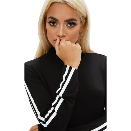 Women Sheathy Stripe Long Sleeve Turtleneck Short Tops Blouse