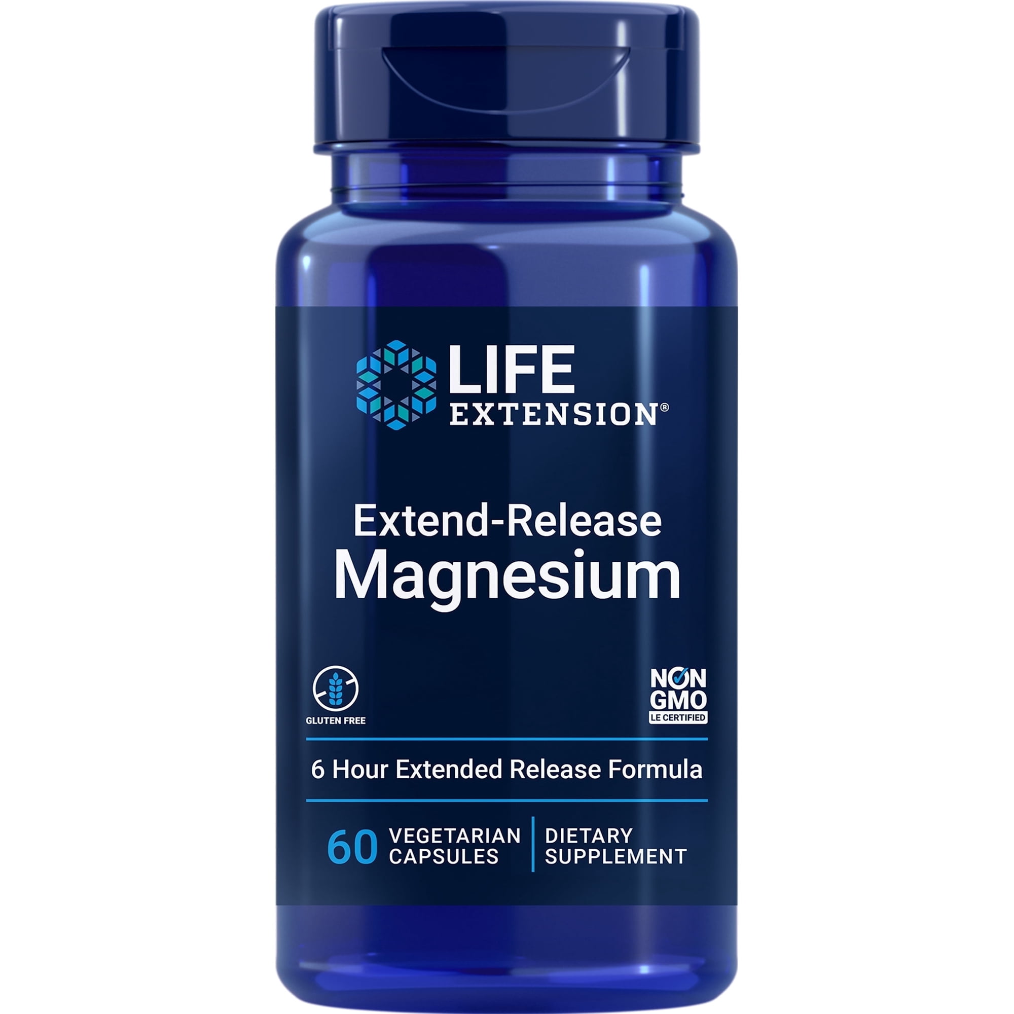 Life Extension Extend-Release Magnesium, prolonged heart & bone health support, cardiovascular & blood pressure health support, bioavailable formula, gluten-free, non-GMO, vegetarian, 60 capsules