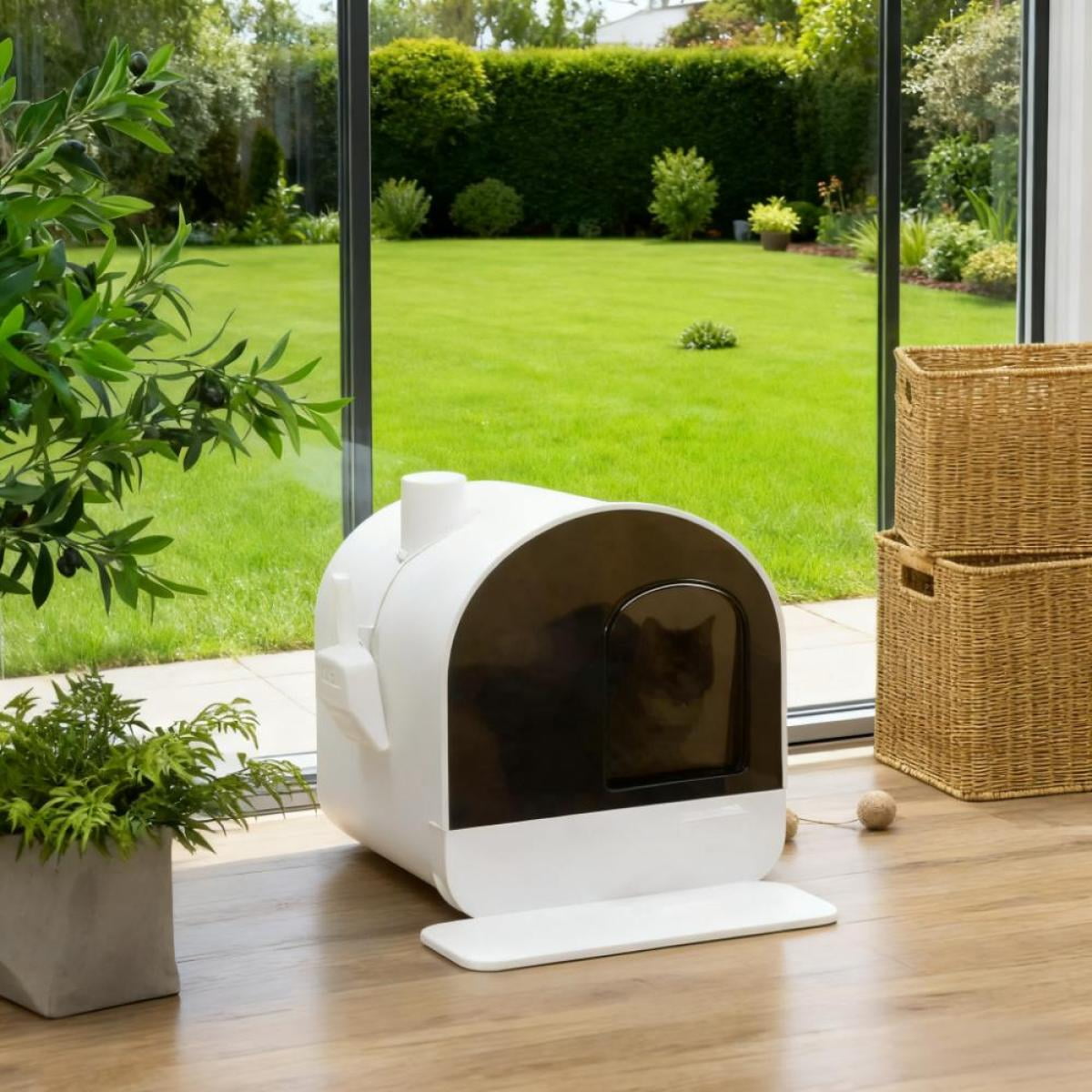 17" Hooded Enclosed Plastic Cat Litter Box - Deodorizing Filter, Removable Tray & Entrance Mat, for Small Cats/Kittens Under 10 lbs (17"Lx17.25"Wx18.5"H)