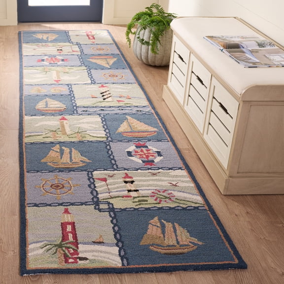 Safavieh Chelsea Dawson Geometric Wool Runner Rug, Blue, 2'6" x 12'