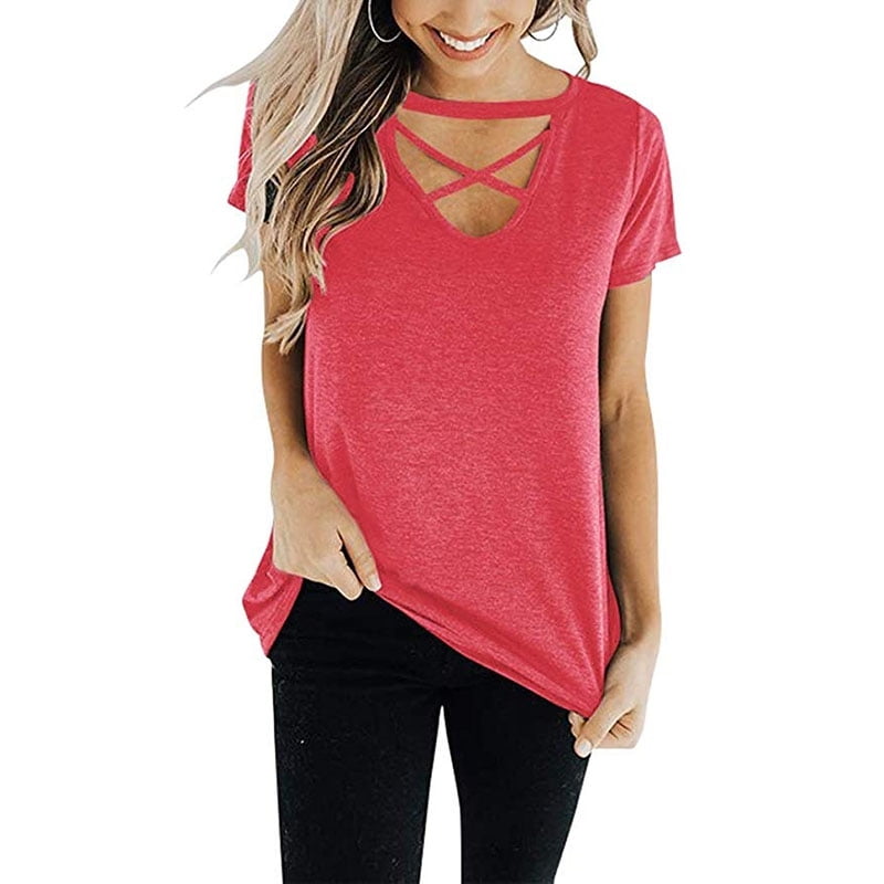 Neck Short Sleeved Top Loose Tee Shirts 