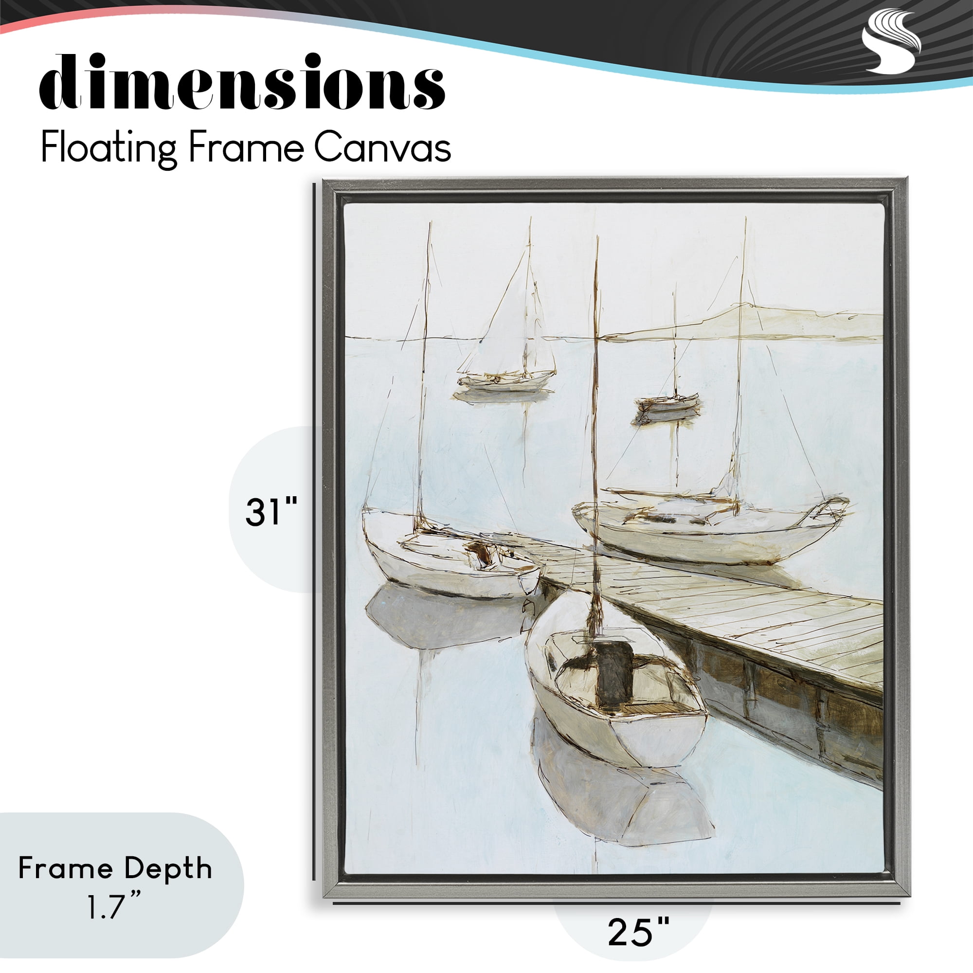 Stupell Industries Docked Sails Coastal Scene Gray Framed Floater Canvas Wall Art, design by Lorenzo Collective