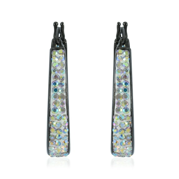 Crystal Inside Out Hoops Hoop Earrings for Women Round Pink & White Silvertone Jewelry Gift