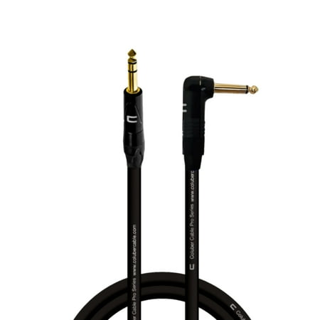 1/4" TRS Male to Right Angle 1/4" TS - 10 Feet - Black - Pro 3-Pin Microphone Connector for Powered Speakers, Audio Interface or Mixer for Live Performance & Recording