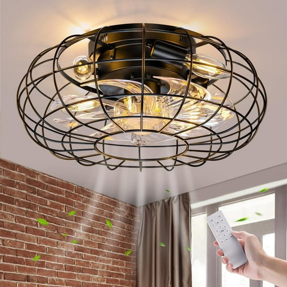 Glitnous 15.7" Matte Black Modern E12 Bulb Indoor Caged Ceiling Fan with Remote Control