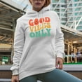 thumbnail image 2 of Good Vibes Only, Being Positive Quote, Groovy Retro Wavy Text Merch Gift, White Hooded Sweatshirt or Hoodie, 2XL, 2 of 5