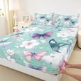 thumbnail image 3 of Homewish Cute Butterfly Child Queen Sheet Sets, Kawaii Cherry Blossoms Flat Sheet, Green Cartoon Style Queen Fitted Sheet, Luxury Bedroom Decor, 4-Piece, 3 of 7
