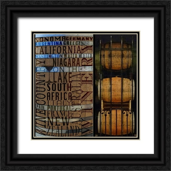 Wolk, Lisa 12x12 Black Ornate Wood Framed with Double Matting Museum Art Print Titled - Wines Around the World