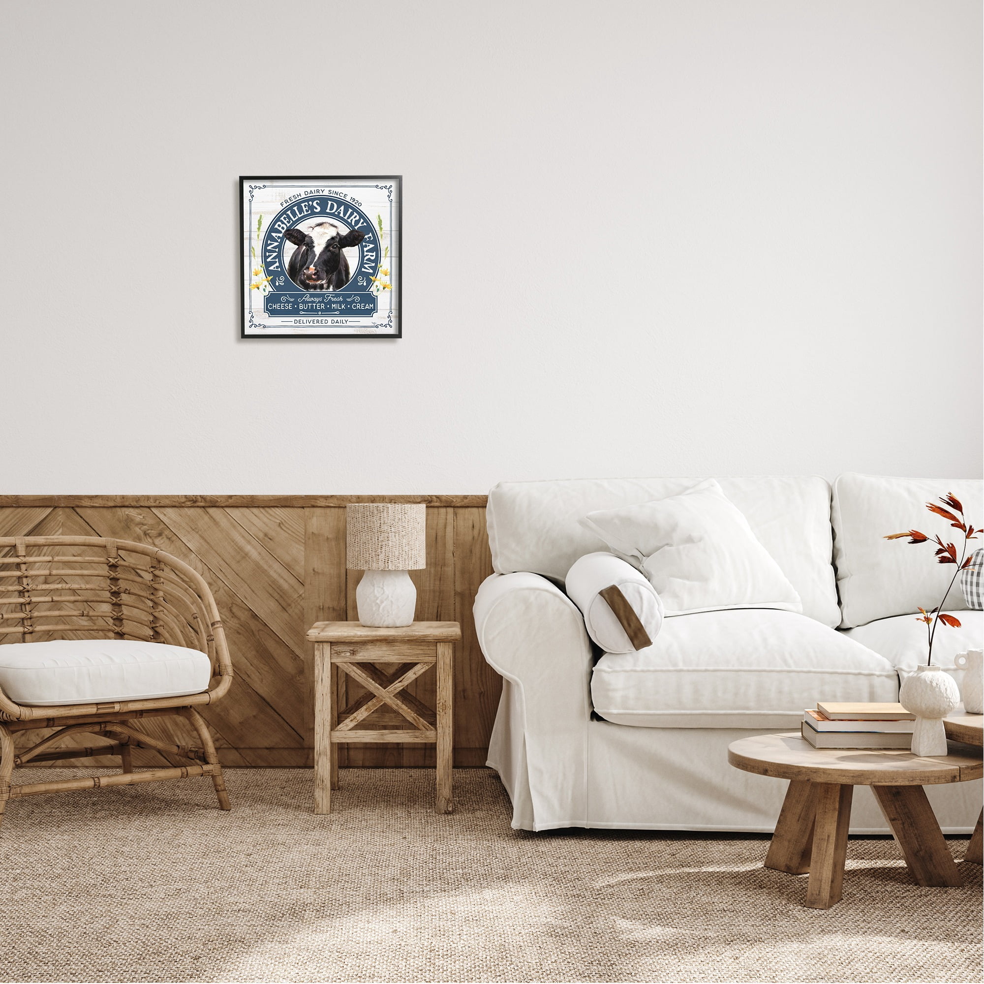 Stupell Industries Rustic Dairy Farm Ad Animals & Insects Painting Black Framed Art Print Wall Art, 17 x 17