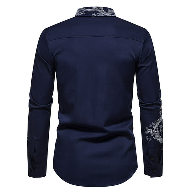 Camisa de manga larga con bordado de dragón cortado a la moda