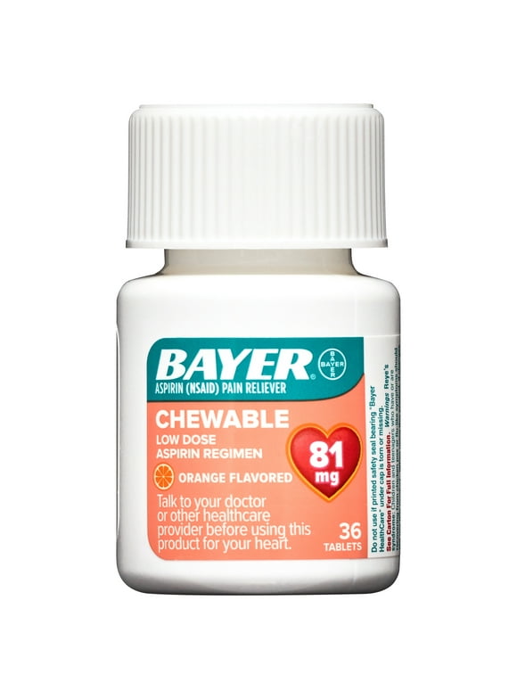 Bayer Chewable Aspirin Regimen Low Dose Pain Reliever Tablets, 81mg, Orange, 108 Count